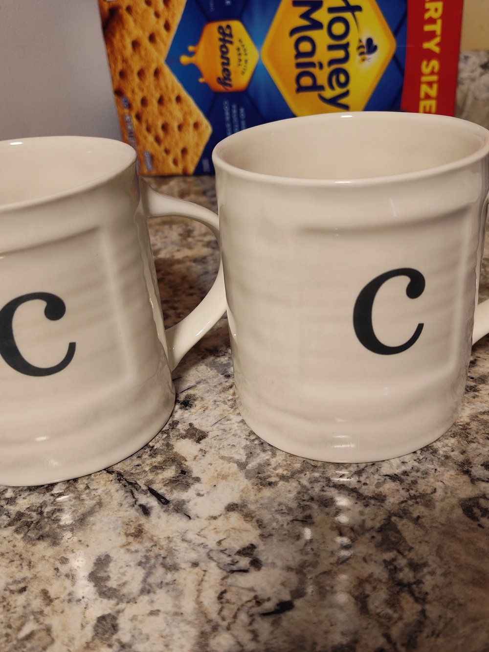 Williams Sonoma White Ceramic Monogram 'C' Mugs - Set of 2